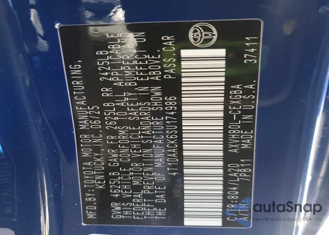 2025 Toyota Camry Xse from USA, damaged, VIN 4T1DAACK6SU174986